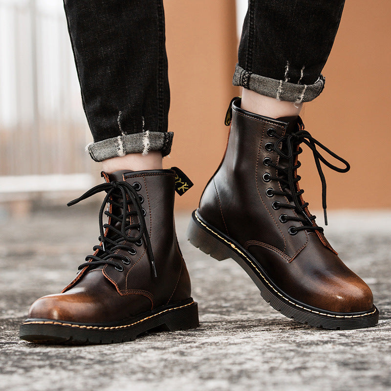 Men's High-top British Style Tooling Leather Martin Boots