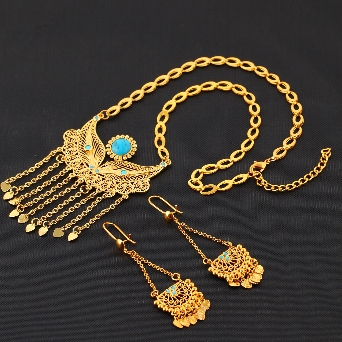 3pcs Fashionable And Personalized Water Droplet Tassel Copper Plated 18k Gold Women's Necklace And Earring Set, Suitable For Parties And Gifts, Daily Wear