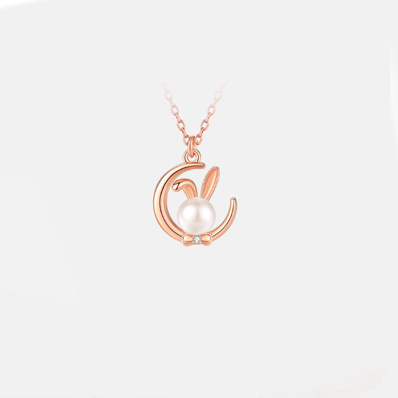 S925 Sterling Silver Zodiac Rabbit Necklace Female Pearl