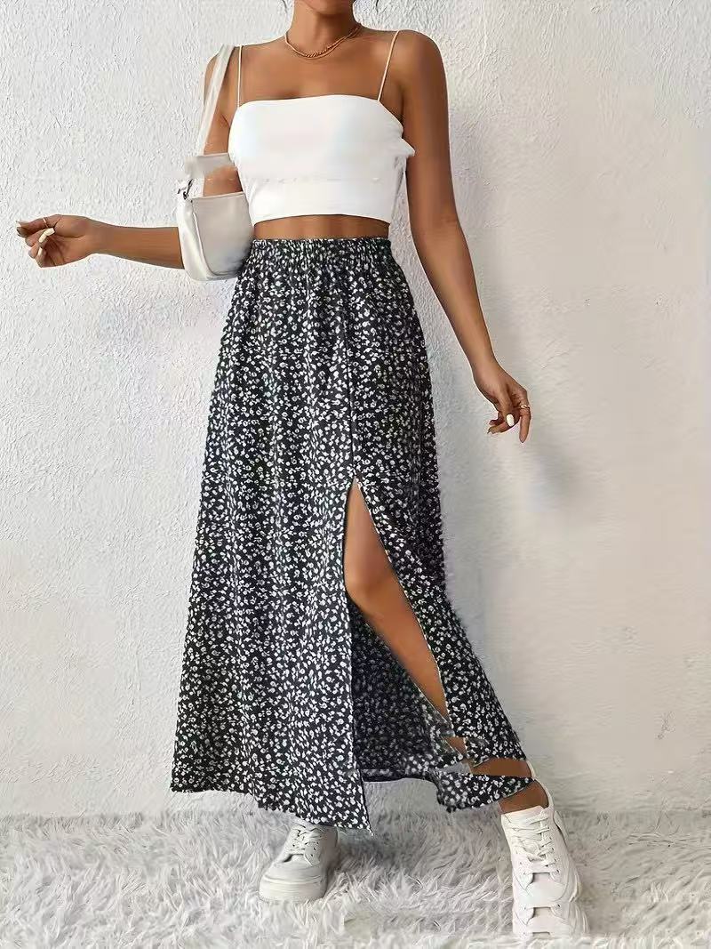 Women's Fashionable With Side-slit Printed Skirt