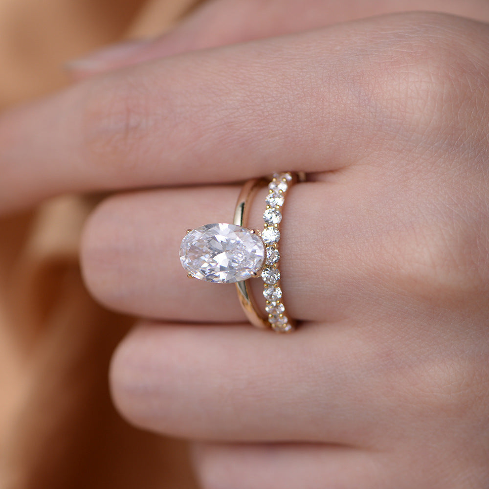 S925 Sterling Silver Oval Egg-shaped Ice Flower Cut Zircon Ring