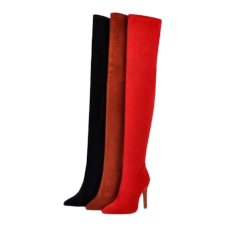 Women Stretch Knee Big Red Boots