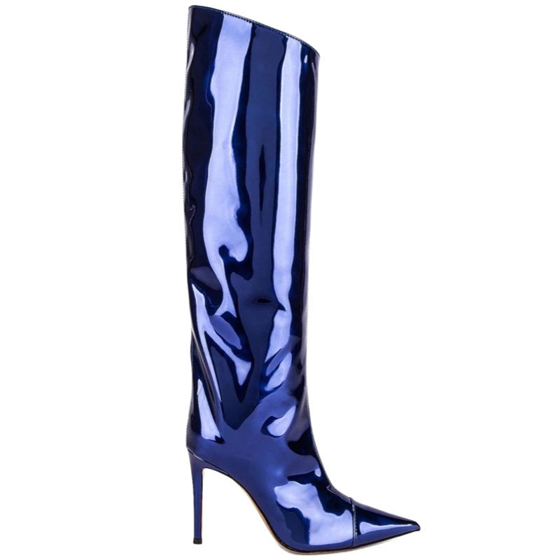 Women's High Heel Pointed Toe Symphony Patent Leather Knee Boots