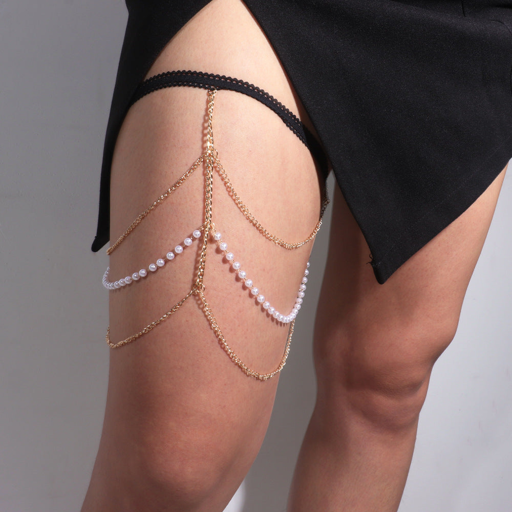 Women's Black Pearl Chain Leg Chain