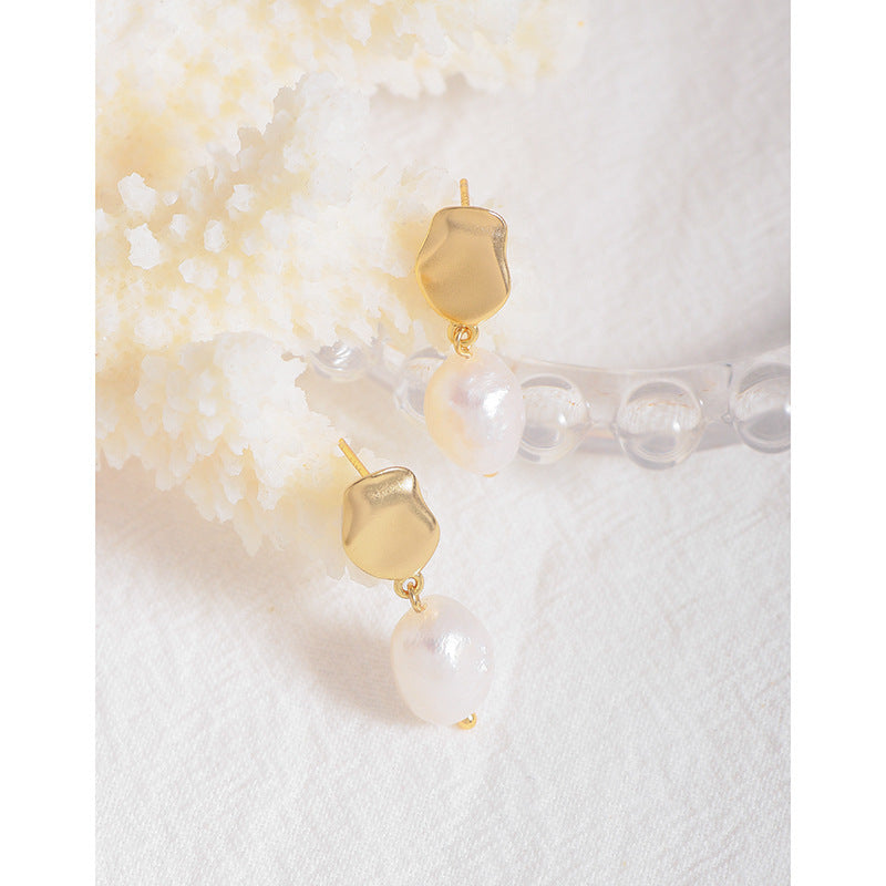 S925 Sterling Silver Stud Earrings INS Simple Fashion Baroque Women