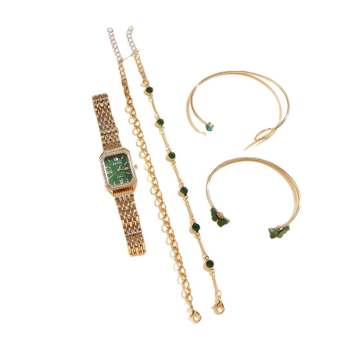 Wild Emerald Square Steel Watch Butterfly Bracelet 5pcsset Gift Set