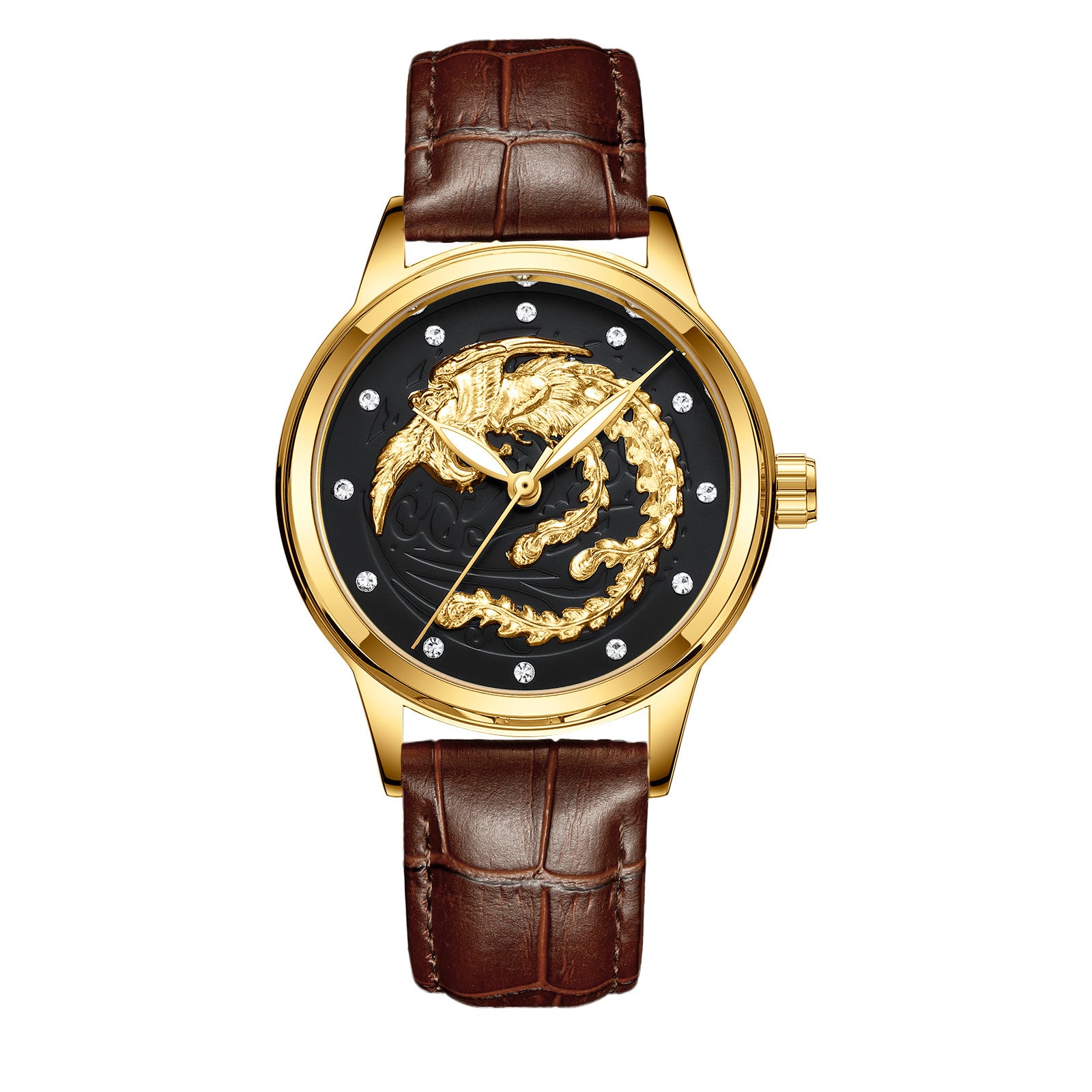 Yellow Gold Quartz Steel Belt Dragon And Phoenix Couple Watch