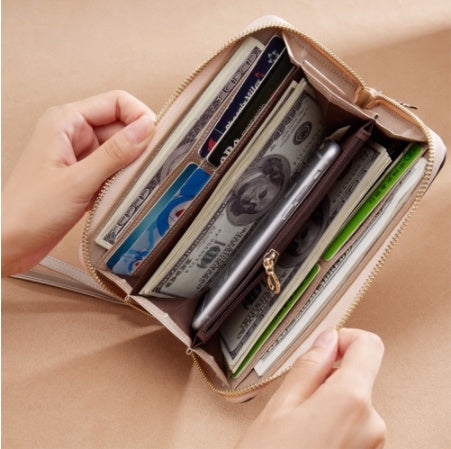 Women's long zipper wallet large capacity cowhide clutch