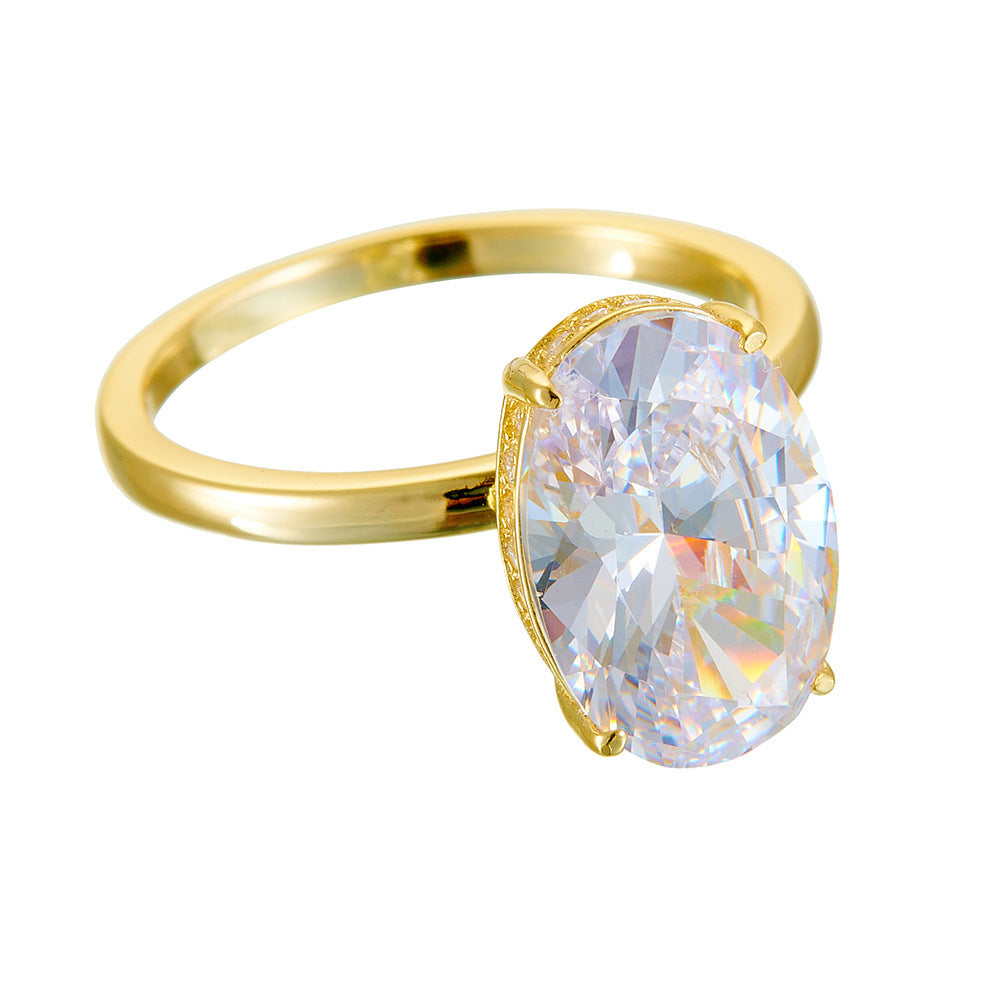 S925 Sterling Silver Oval Egg-shaped Ice Flower Cut Zircon Ring