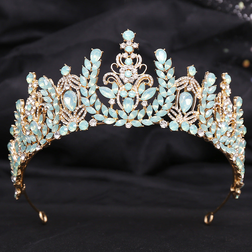 Wedding Birthday Headdress Crown Alloy Inlaid Protein Green Bright Crystal Bride