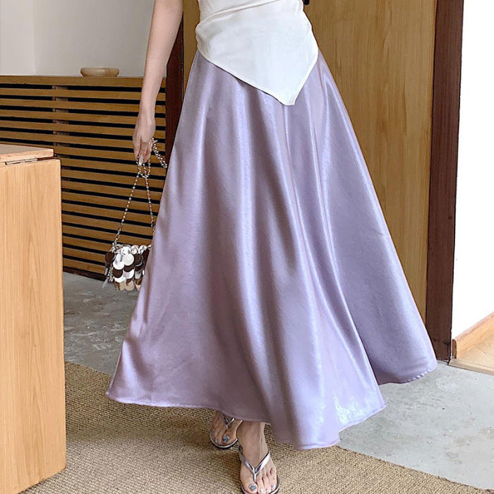 Women's Casual All-match Acetate Satin Draped Solid Skirt