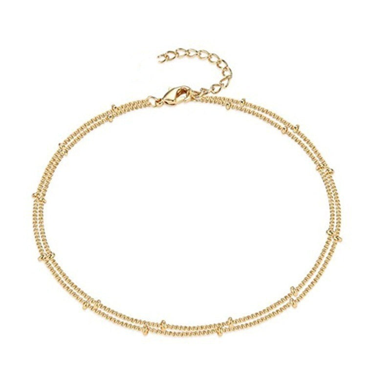 Bohemian Beach Style Simple Double-layer Clip Ball Anklet