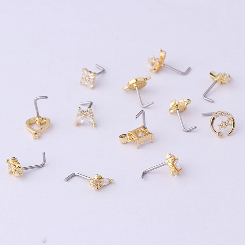 Titanium Steel Screw Rod Nose Nail Micro-set Marquise Love Zircon