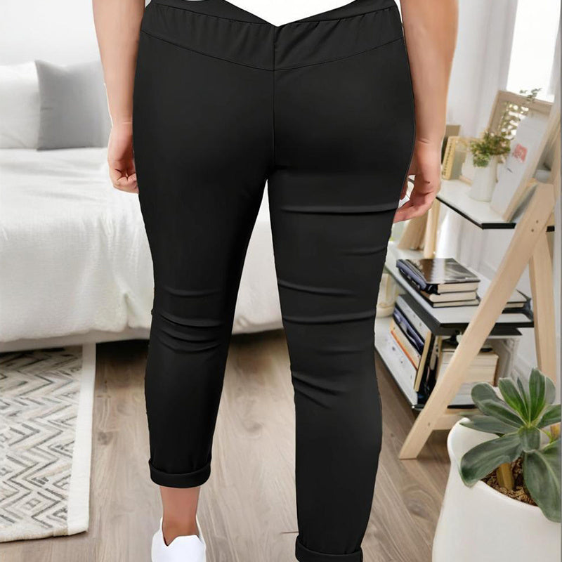 Women's Solid Color Casual Pants - Stretchy Waist With Drawstring Comfortable Lounge Pants