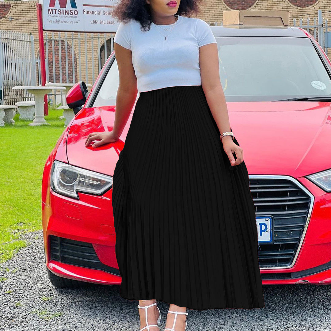 Solid Color High Waist Dress Plus Size European And American