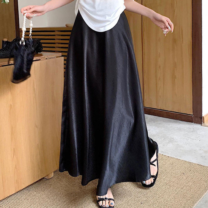 Women's Casual All-match Acetate Satin Draped Solid Skirt
