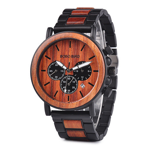 All-wood watch quartz watch three-eye multi-function watch
