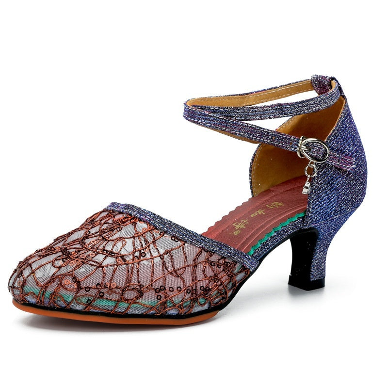 Latin Dance Shoes Female Adult Mid Heel Summer