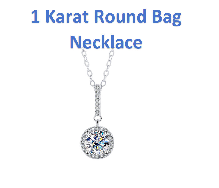 S925 Sterling Silver Moissanite Round Bag Three-piece Female Ring Necklace