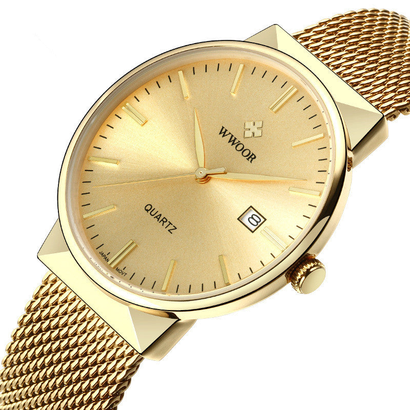 Men's mesh belt quartz watch wholesale ultra-thin waterproof steel