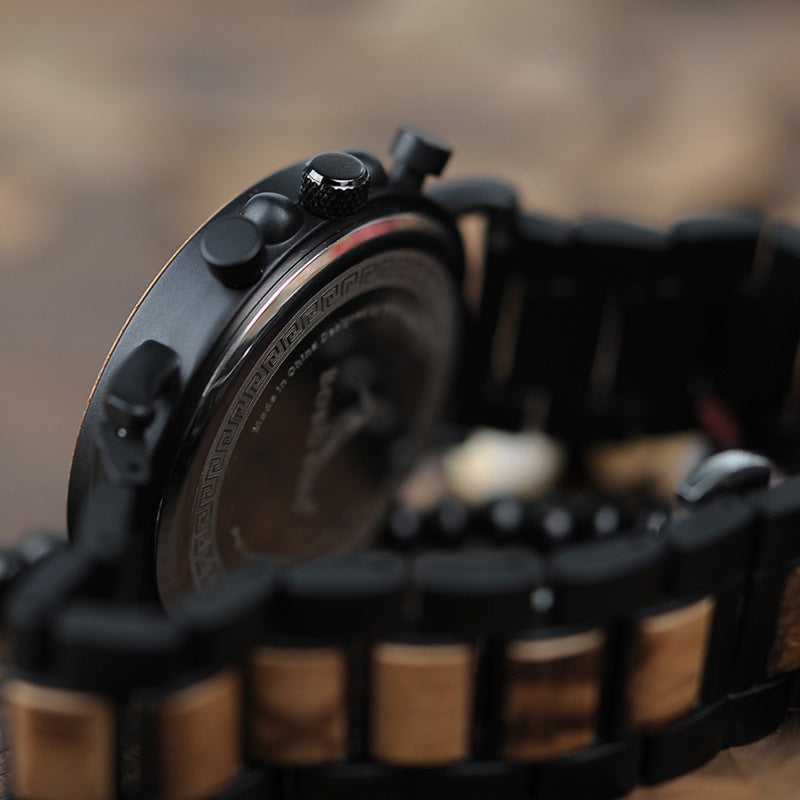 All-wood watch quartz watch three-eye multi-function watch