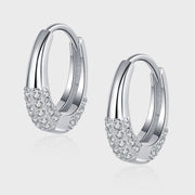 Sterling Silver S925 French Oval Minimal Design Diamond Set Zircon Earrings
