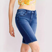 New Women's Slim Fit All-match Embossed Button Denim Shorts