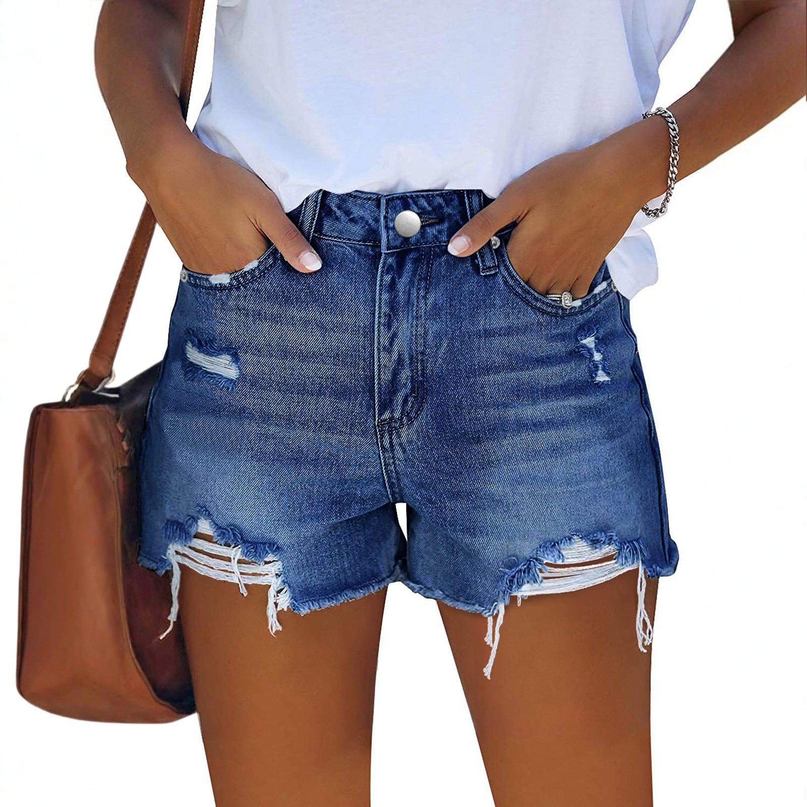 Women's Wash Hole Slim Fit All-matching Denim Shorts