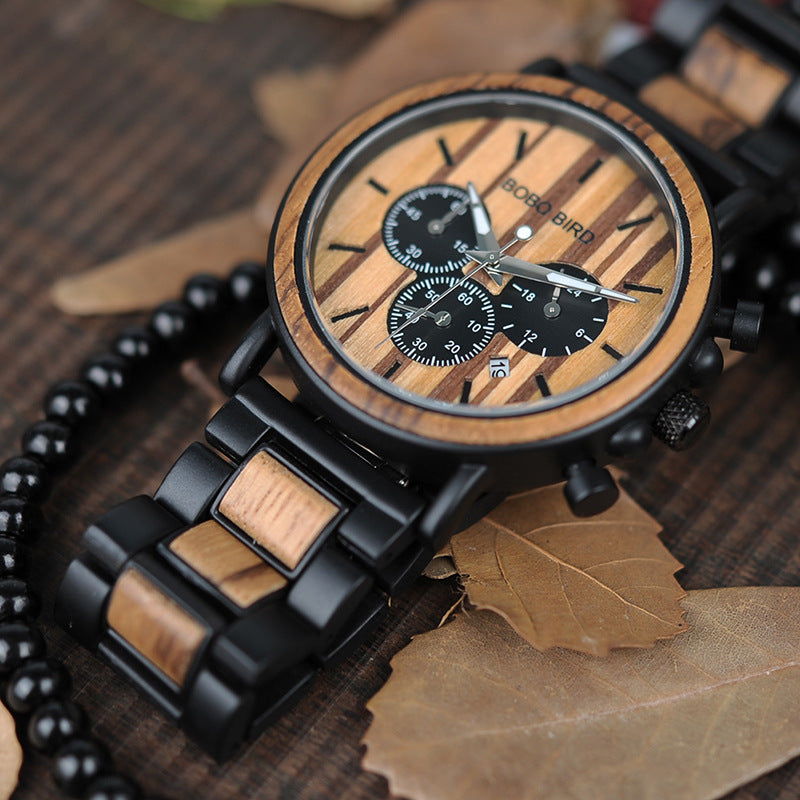 All-wood watch quartz watch three-eye multi-function watch