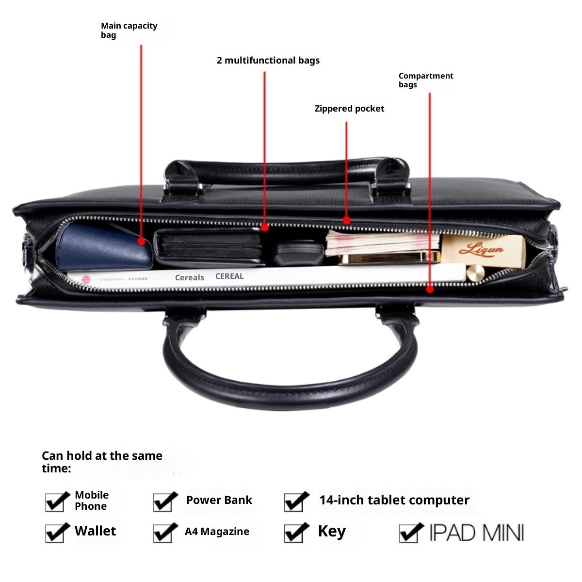 High-end Business Computer Men's Cowhide Handbag