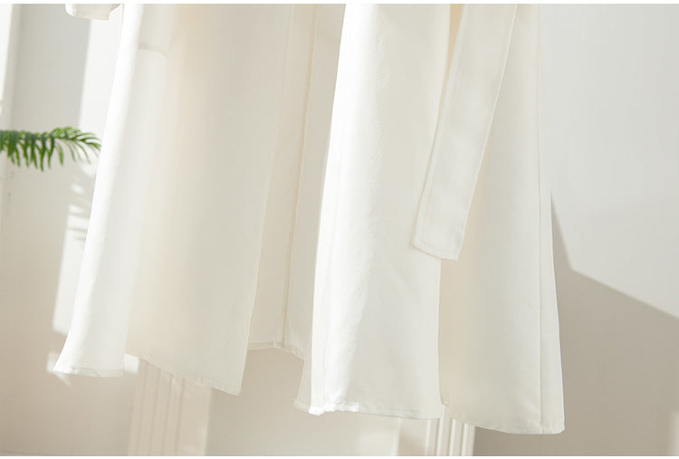 Women's Over-the-knee Mid-length Trench Coat With Silk Waist