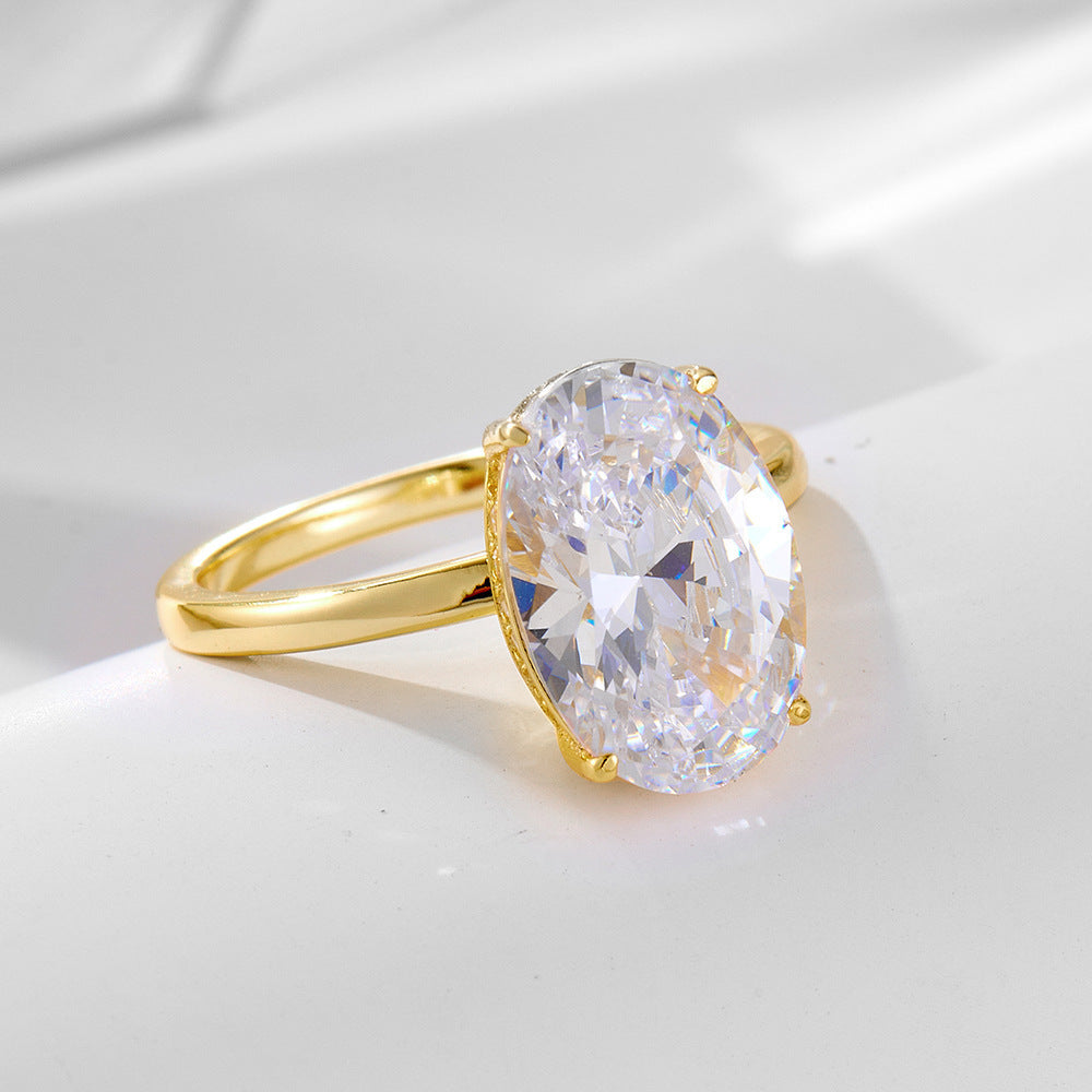 S925 Sterling Silver Oval Egg-shaped Ice Flower Cut Zircon Ring