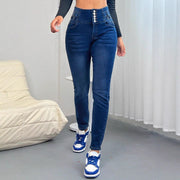 Women's Breasted Straight-leg Trousers Dark Blue Jeans