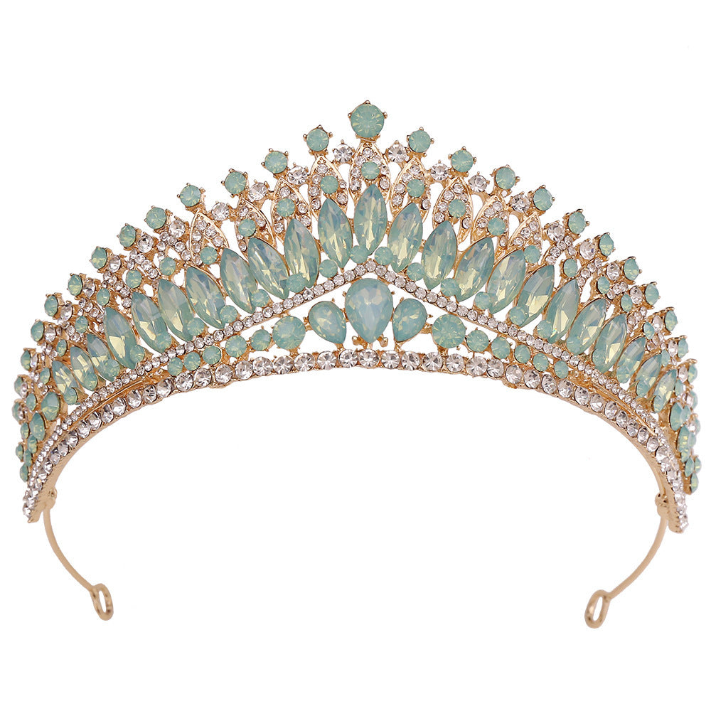 Wedding Birthday Headdress Crown Alloy Inlaid Protein Green Bright Crystal Bride