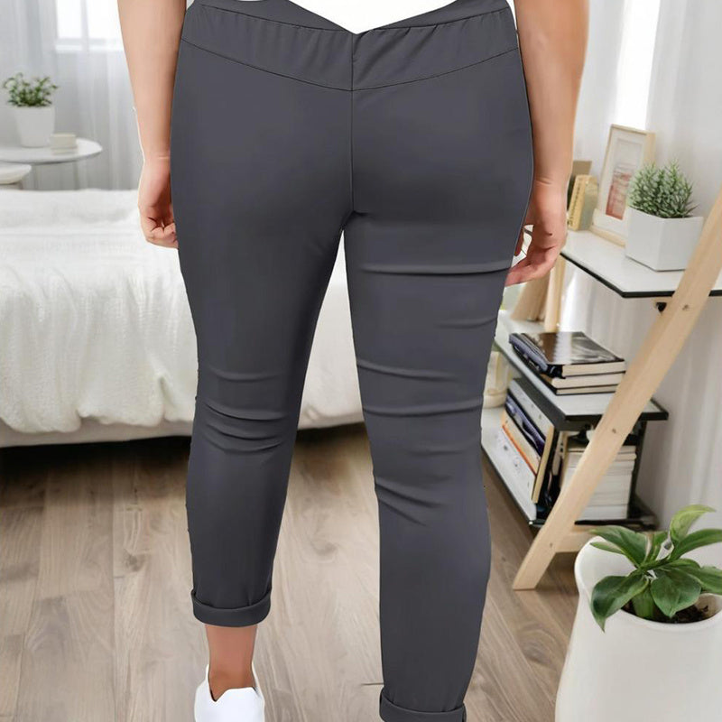 Women's Solid Color Casual Pants - Stretchy Waist With Drawstring Comfortable Lounge Pants
