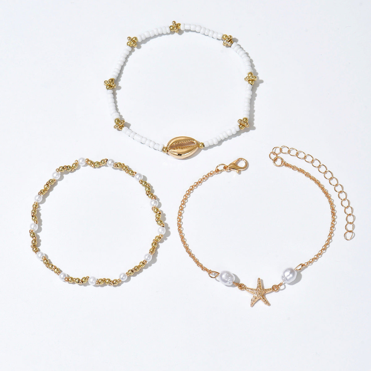 Beach Vacation Bead Shell Starfish Foot Ornaments Anklet Three-piece Set