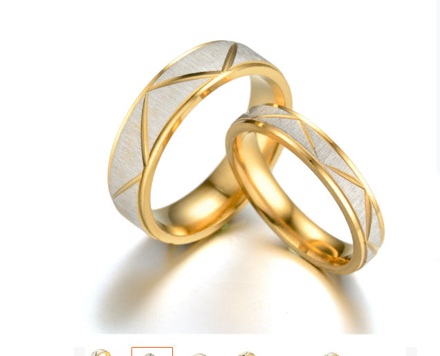 Titanium steel couple ring 24K gold stainless steel ring