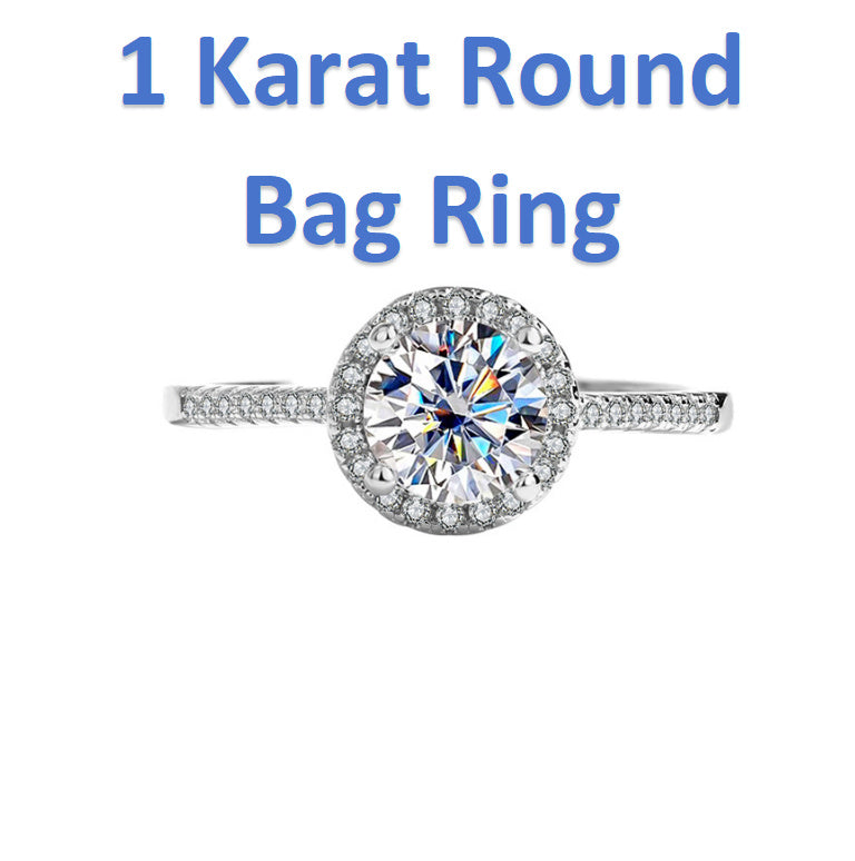 S925 Sterling Silver Moissanite Round Bag Three-piece Female Ring Necklace