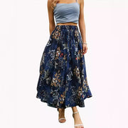 Large Swing Tight Waist Lace Printing Double Pocket Women's High Waist Skirt