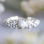 Flower Opal Ocean Heart Love Women's Peach Heart Ring