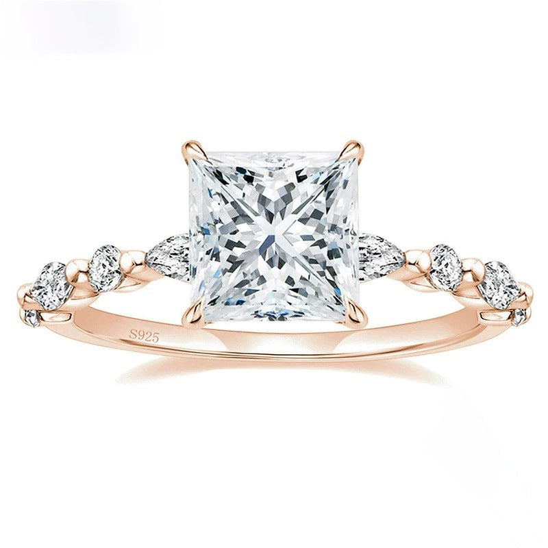 Square Zircon Princess Cut Diamond Ring