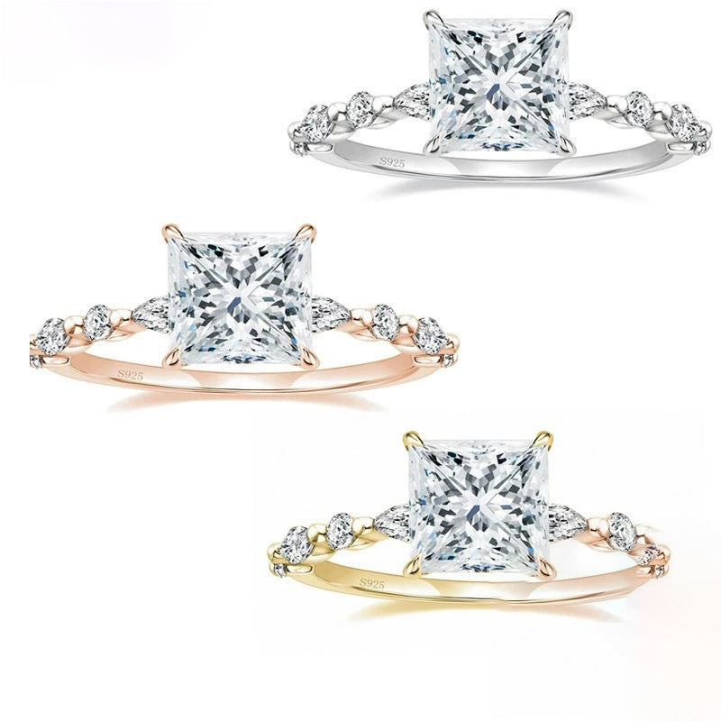 Square Zircon Princess Cut Diamond Ring