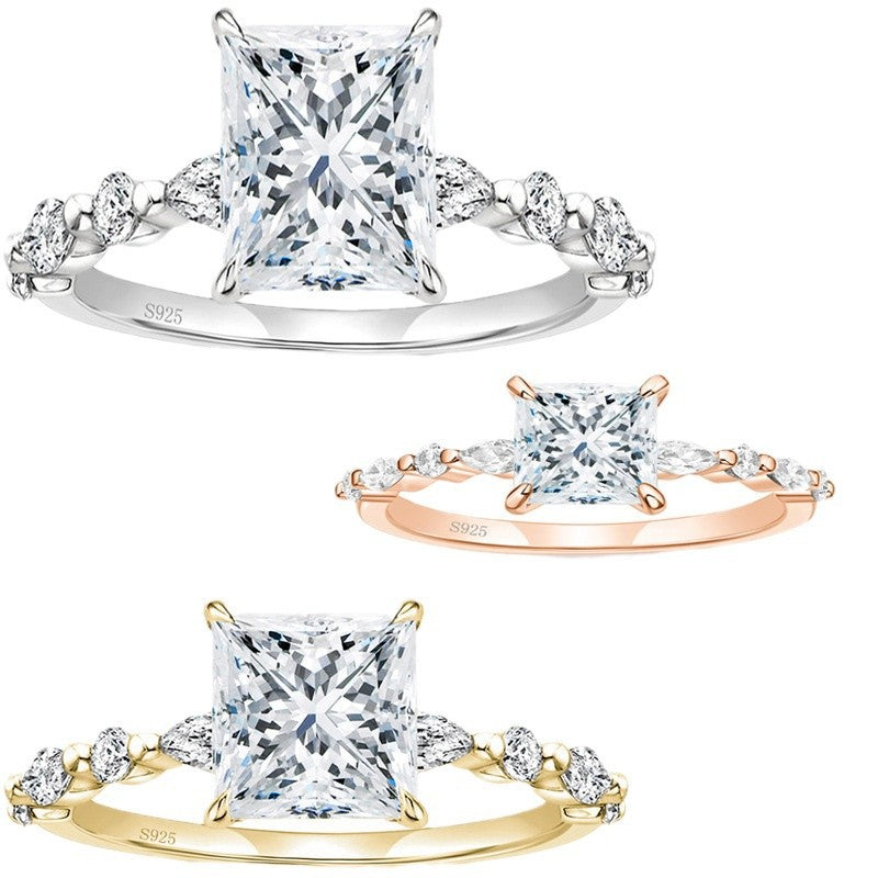 Square Zircon Princess Cut Diamond Ring