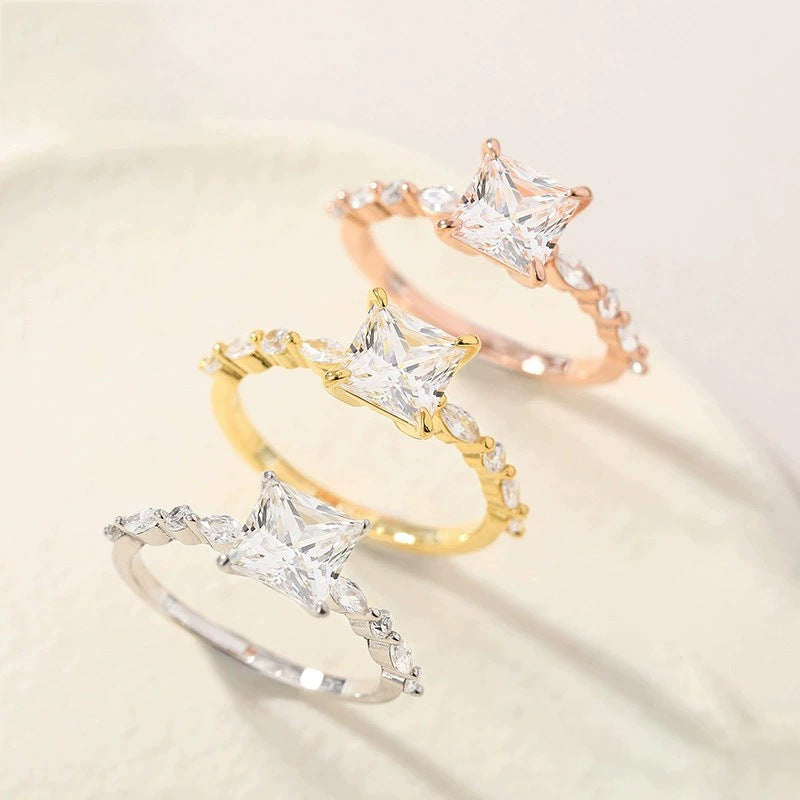 Square Zircon Princess Cut Diamond Ring