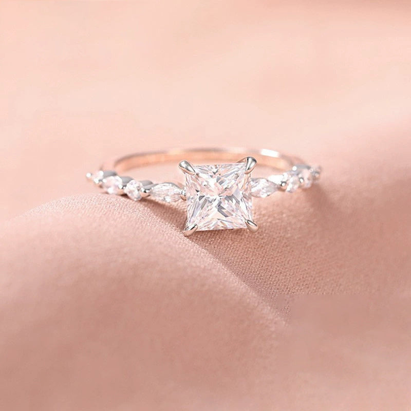 Square Zircon Princess Cut Diamond Ring