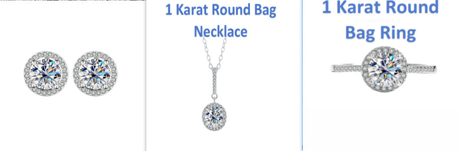 S925 Sterling Silver Moissanite Round Bag Three-piece Female Ring Necklace