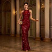 Elegant Sleeveless Round Neck Sequins Slim Sheath Banquet Fishtail Dress
