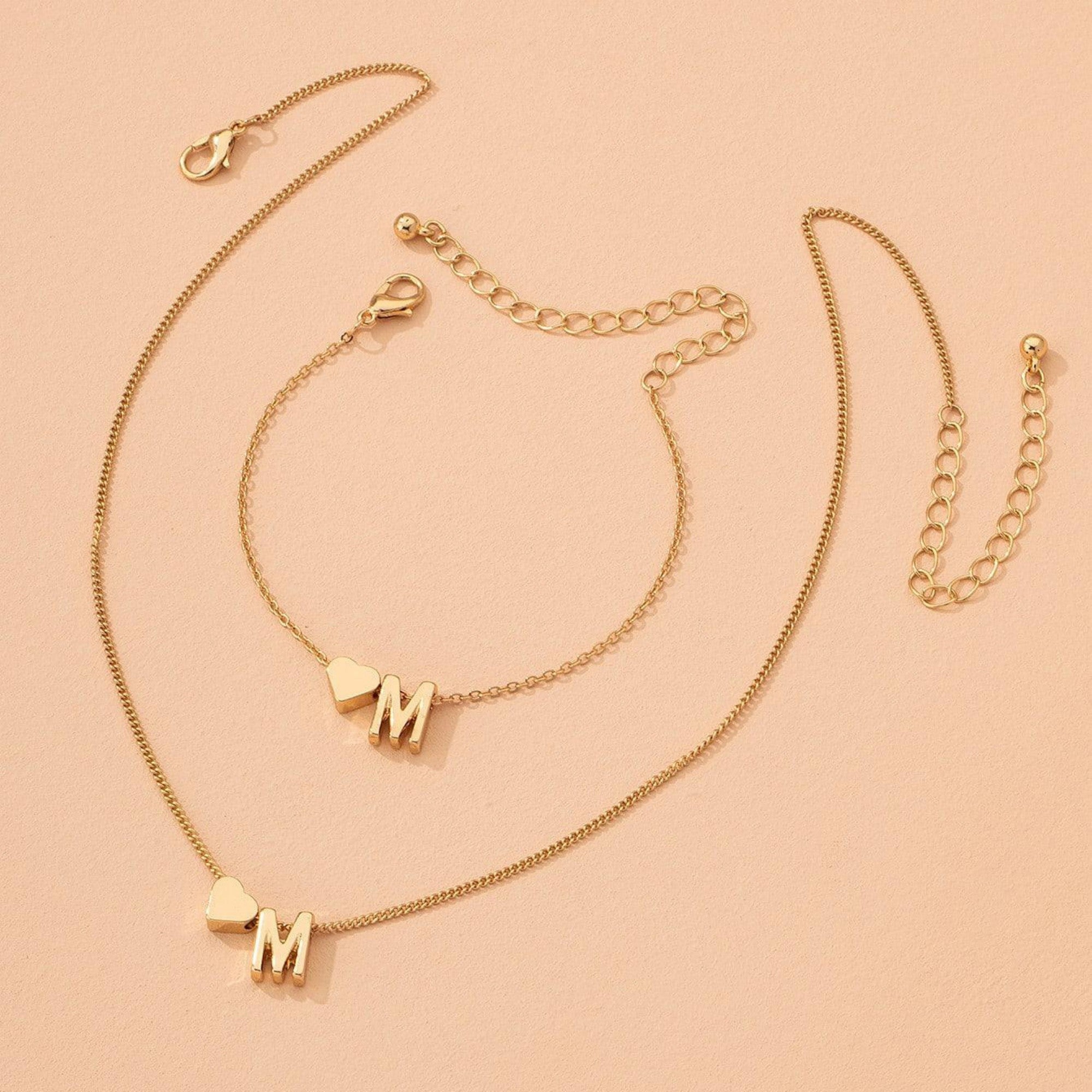 Minimalist Style Heart-shaped Letter Necklace Bracelet