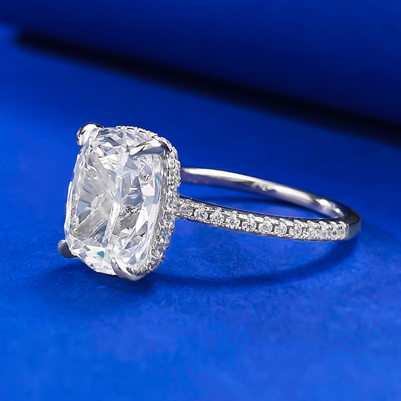 S925 Silver Four-claw White Square Diamond Ring