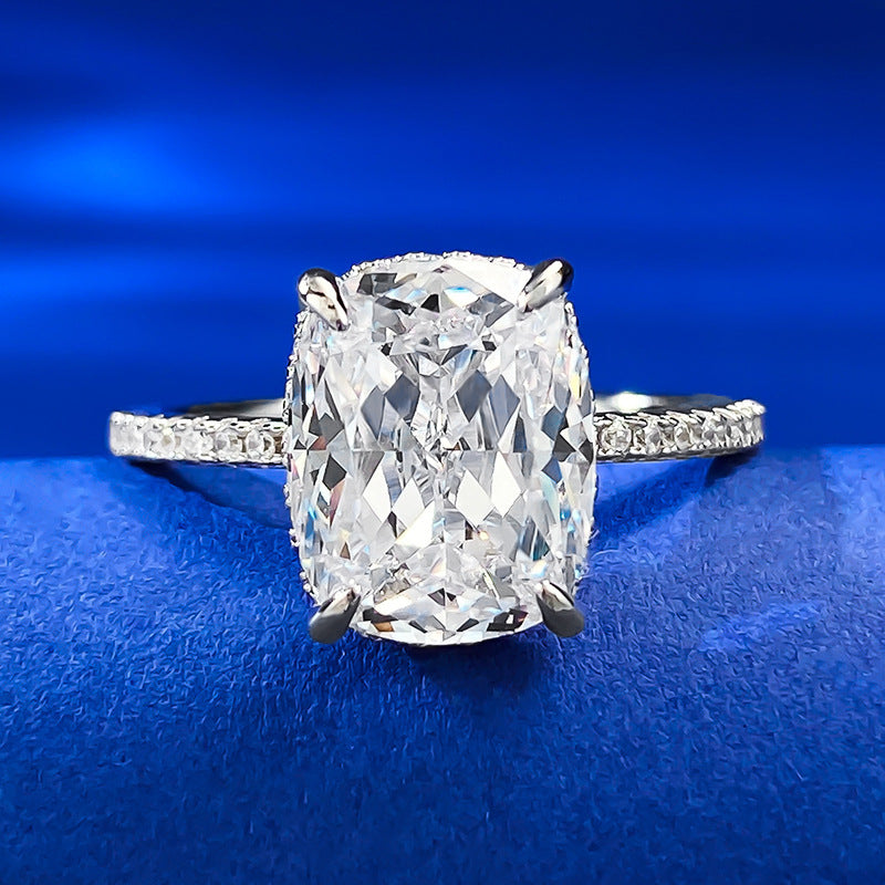 S925 Silver Four-claw White Square Diamond Ring